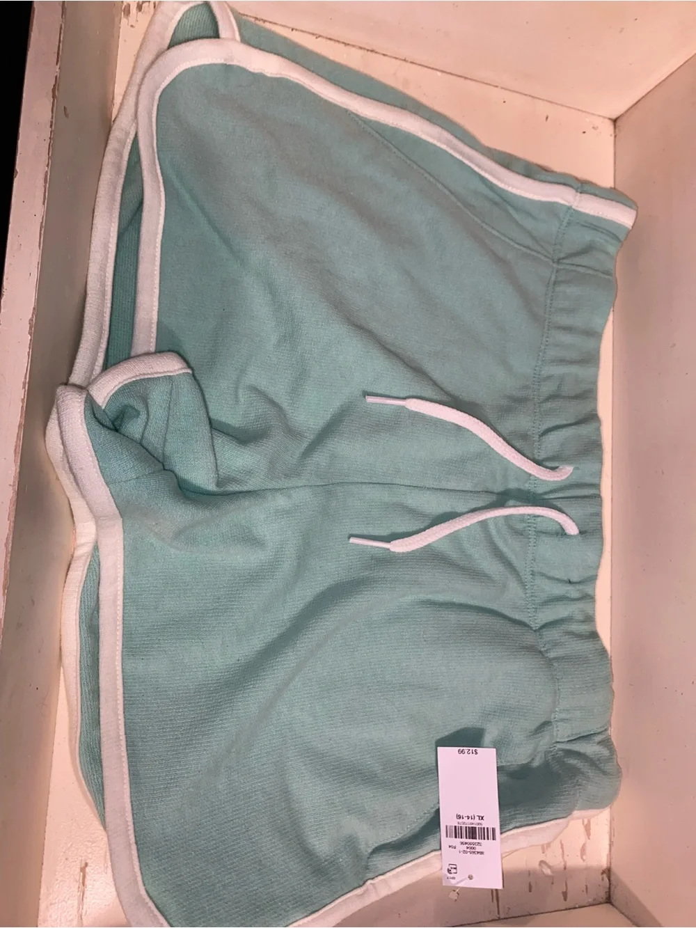 Girls old navy Light Teal Drawstring Lounge Shorts with White Trim